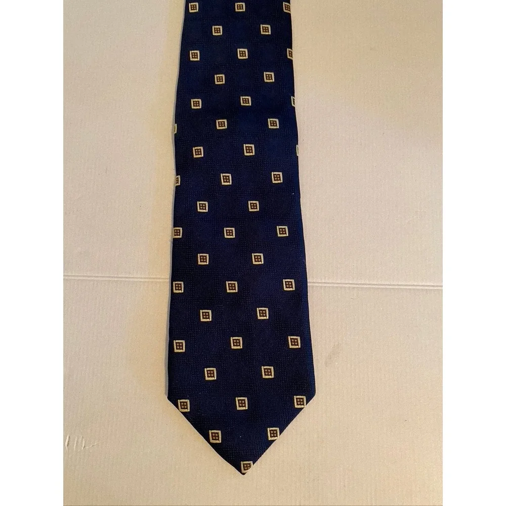Ippolito Bari Sartoriale Navy Blue Silk Geometric Square Pattern Tie Made Italy